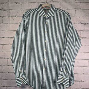 JACK STONE BY THOMAS DEAN MEN'S LONG SLEEVE STRIPED BUTTON DOWN PLAID CUFF LARGE